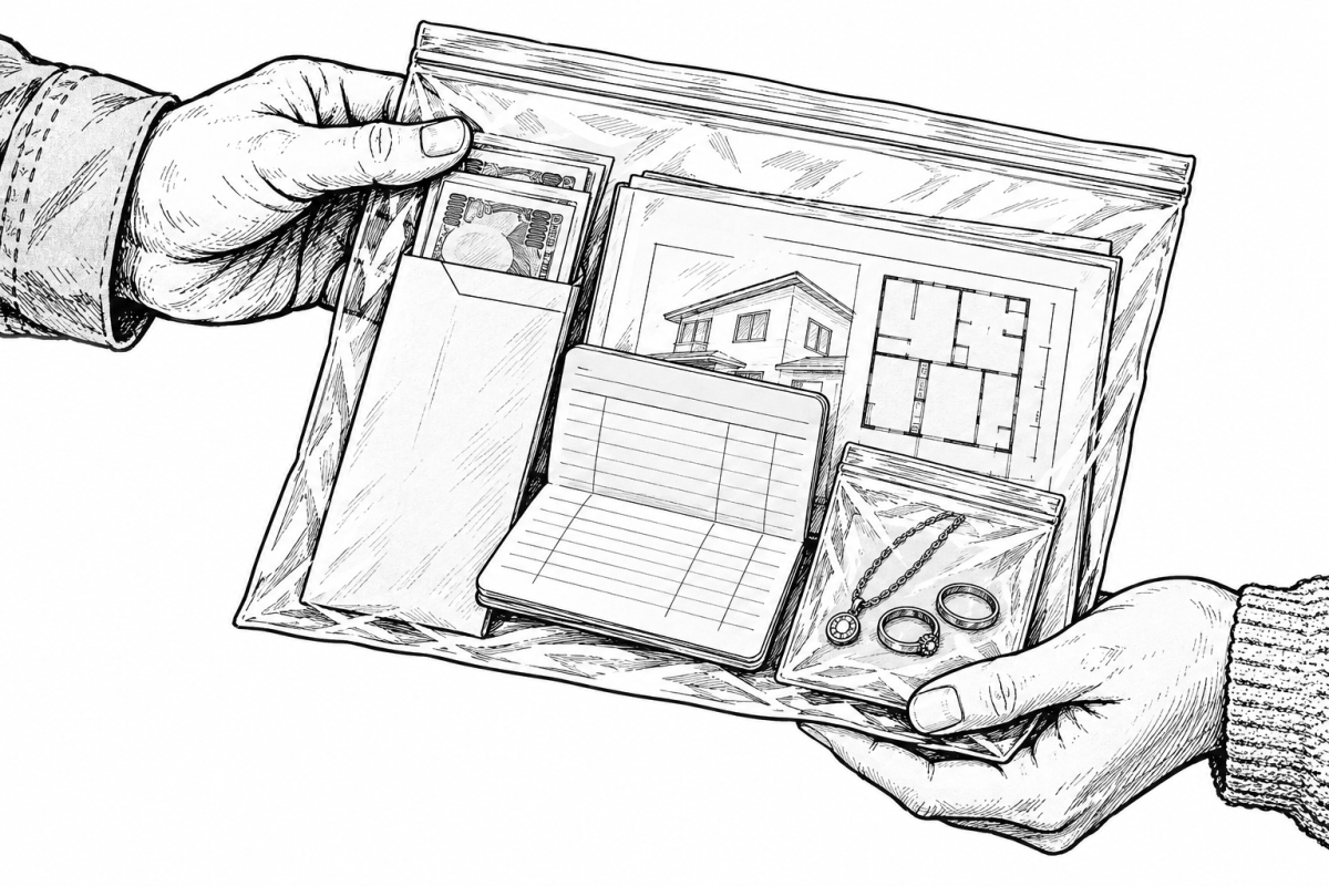 返却袋にまとめる現金と貴重品のイラスト